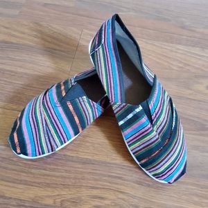 Canvas Flats Shoes Multi-color Striped Size 6 New